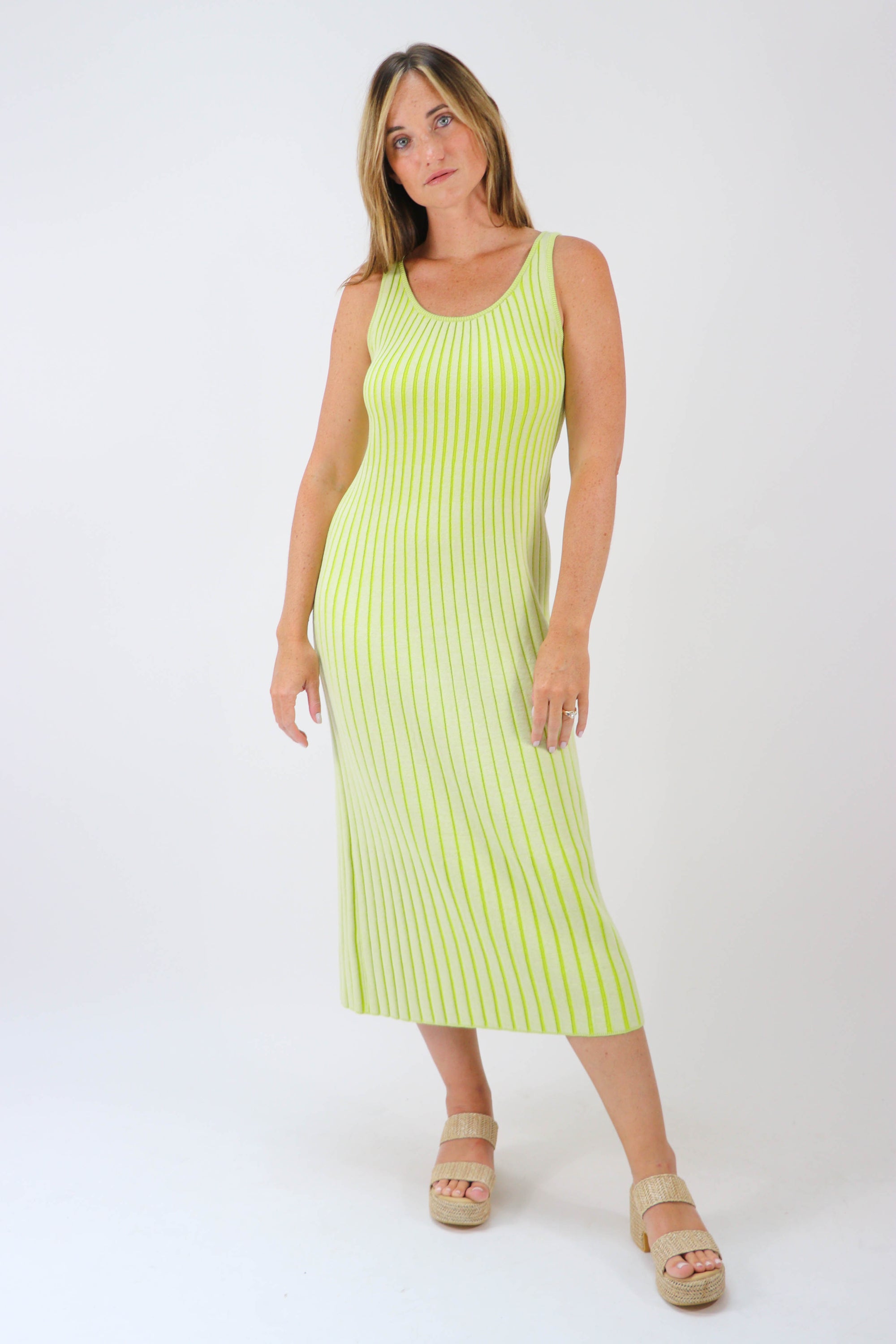 By Together | Lime Green Ribbed Midi Dress | Sweetest Stitch