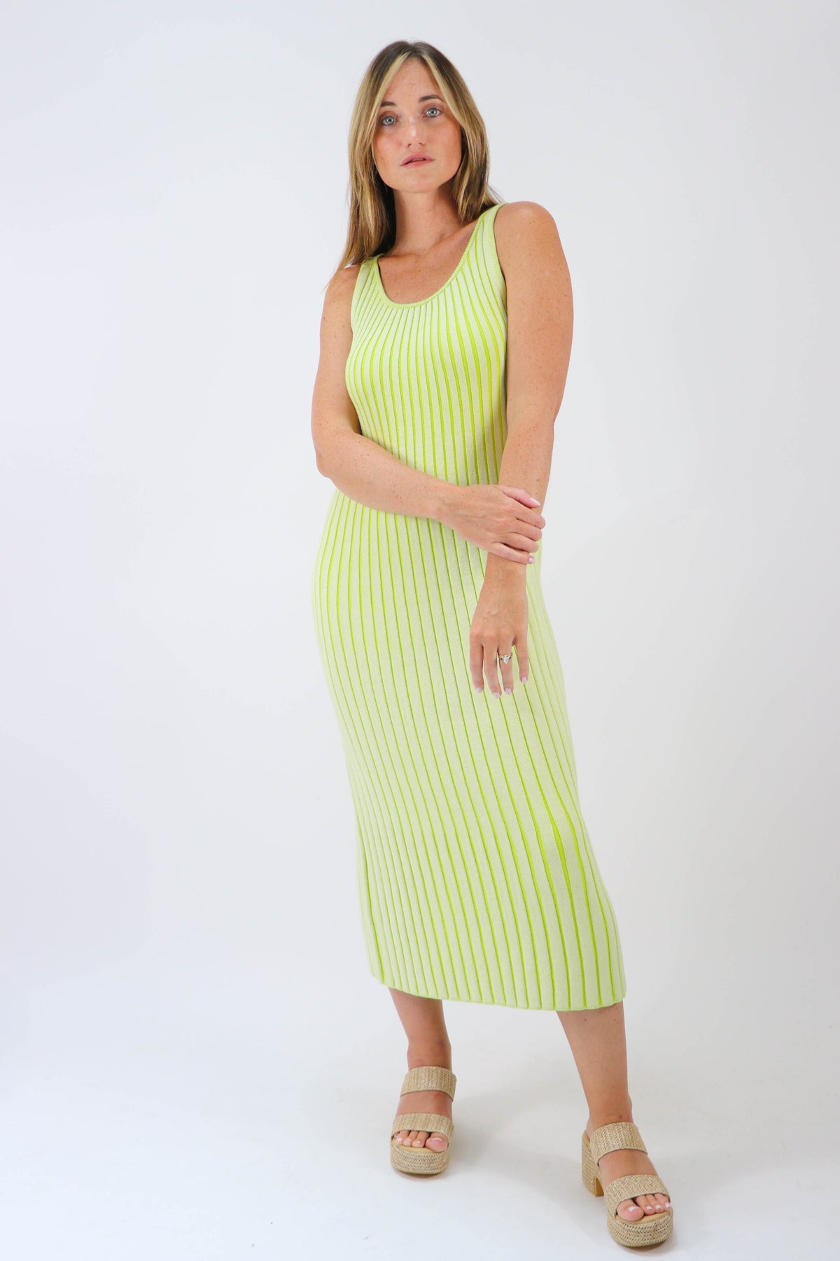 By Together | Lime Green Ribbed Midi Dress | Sweetest Stitch