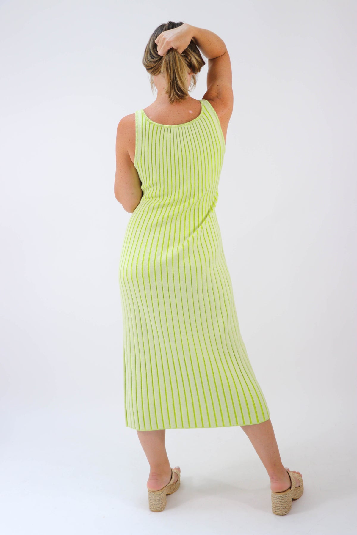 By Together | Lime Green Ribbed Midi Dress | Sweetest Stitch