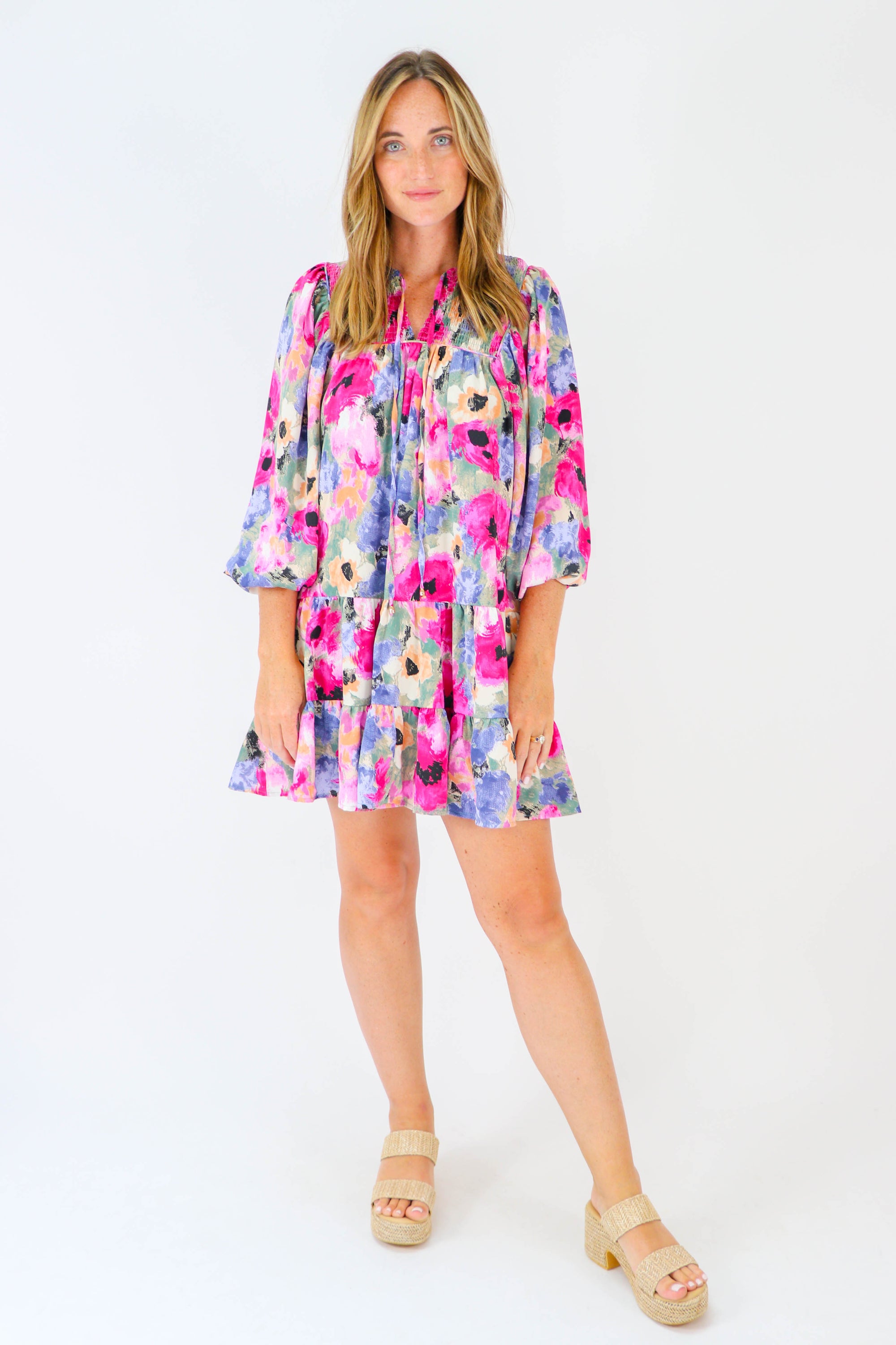 Entro | Long Sleeve Floral Mini Dress | Sweetest Stitch Boutique