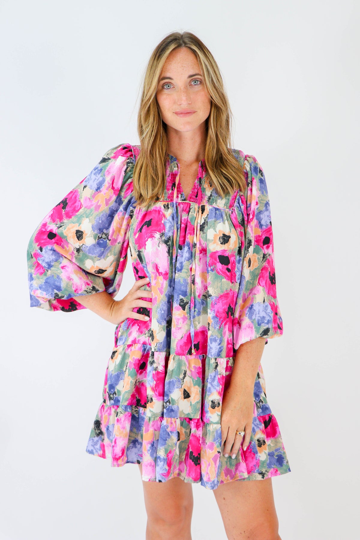 Entro | Long Sleeve Floral Mini Dress | Sweetest Stitch Boutique