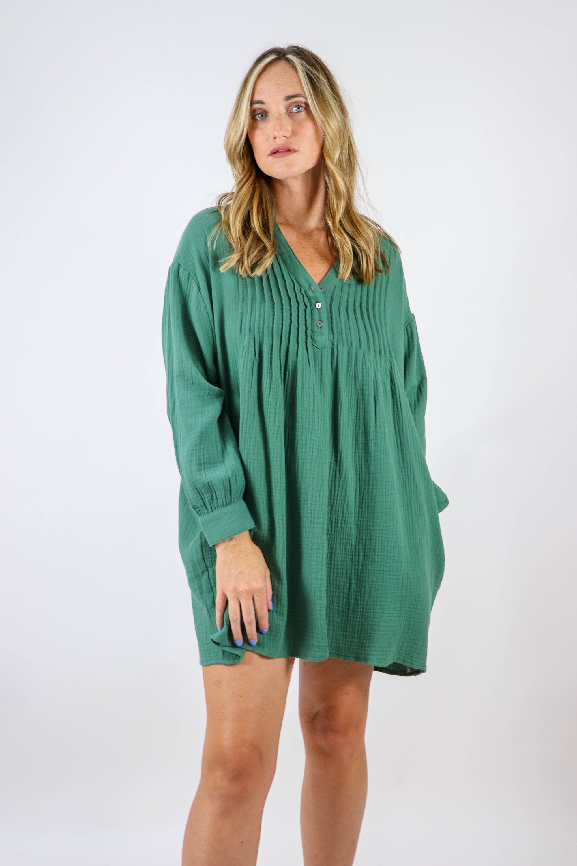 Entro Long Sleeve Green Gauze Dress | Sweetest Stitch Boutique