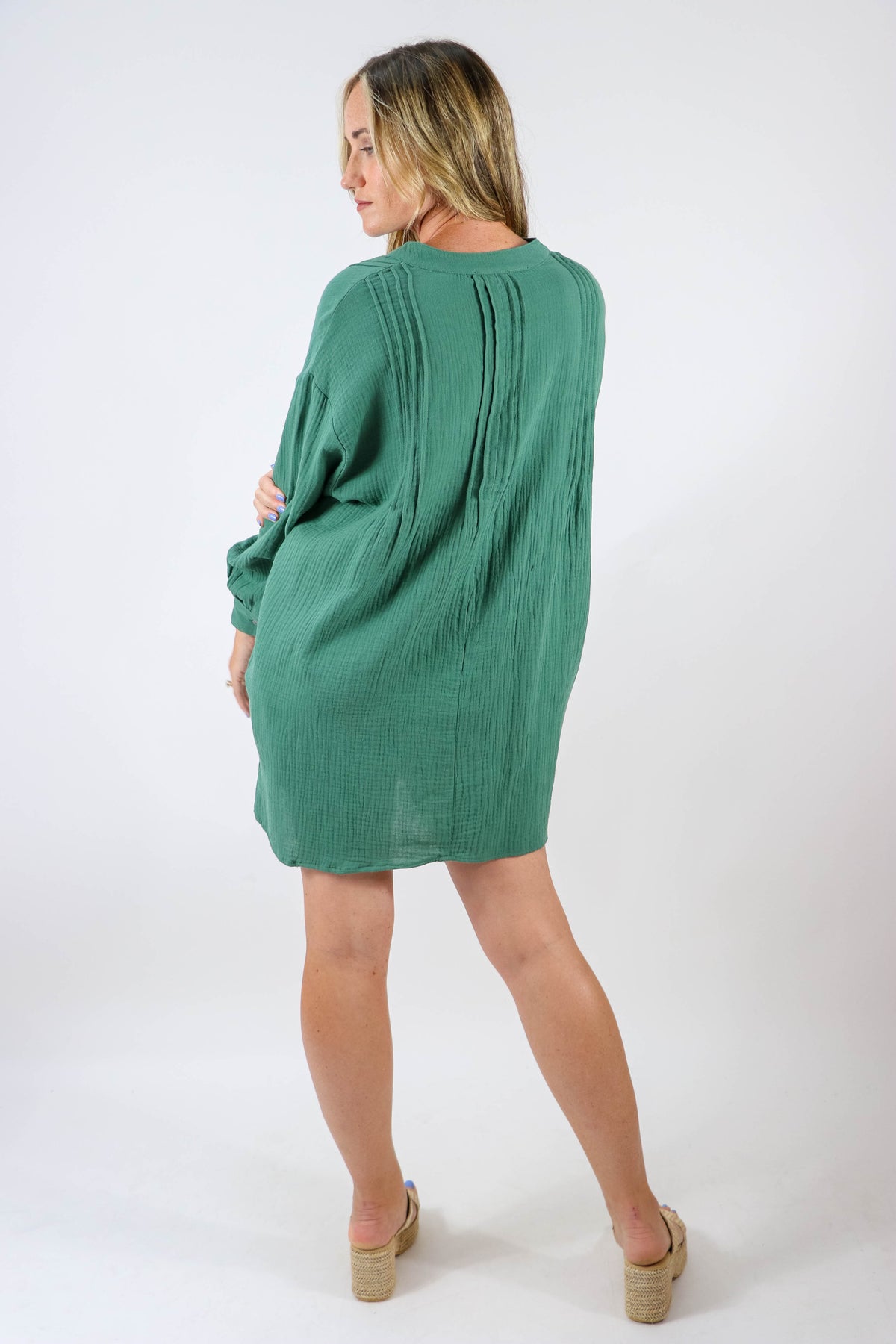 Entro Long Sleeve Green Gauze Dress | Sweetest Stitch Boutique