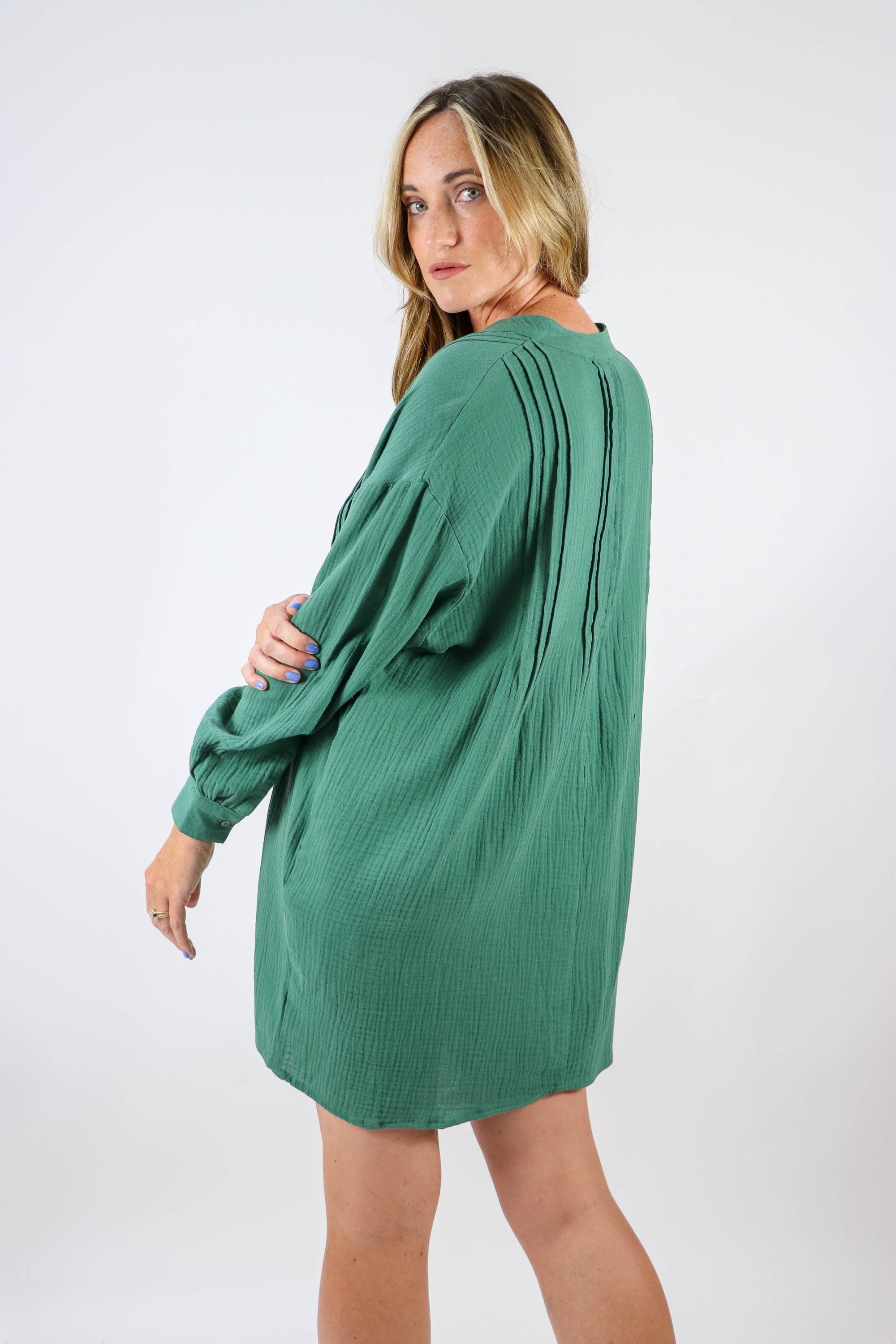 Entro Long Sleeve Green Gauze Dress | Sweetest Stitch Boutique