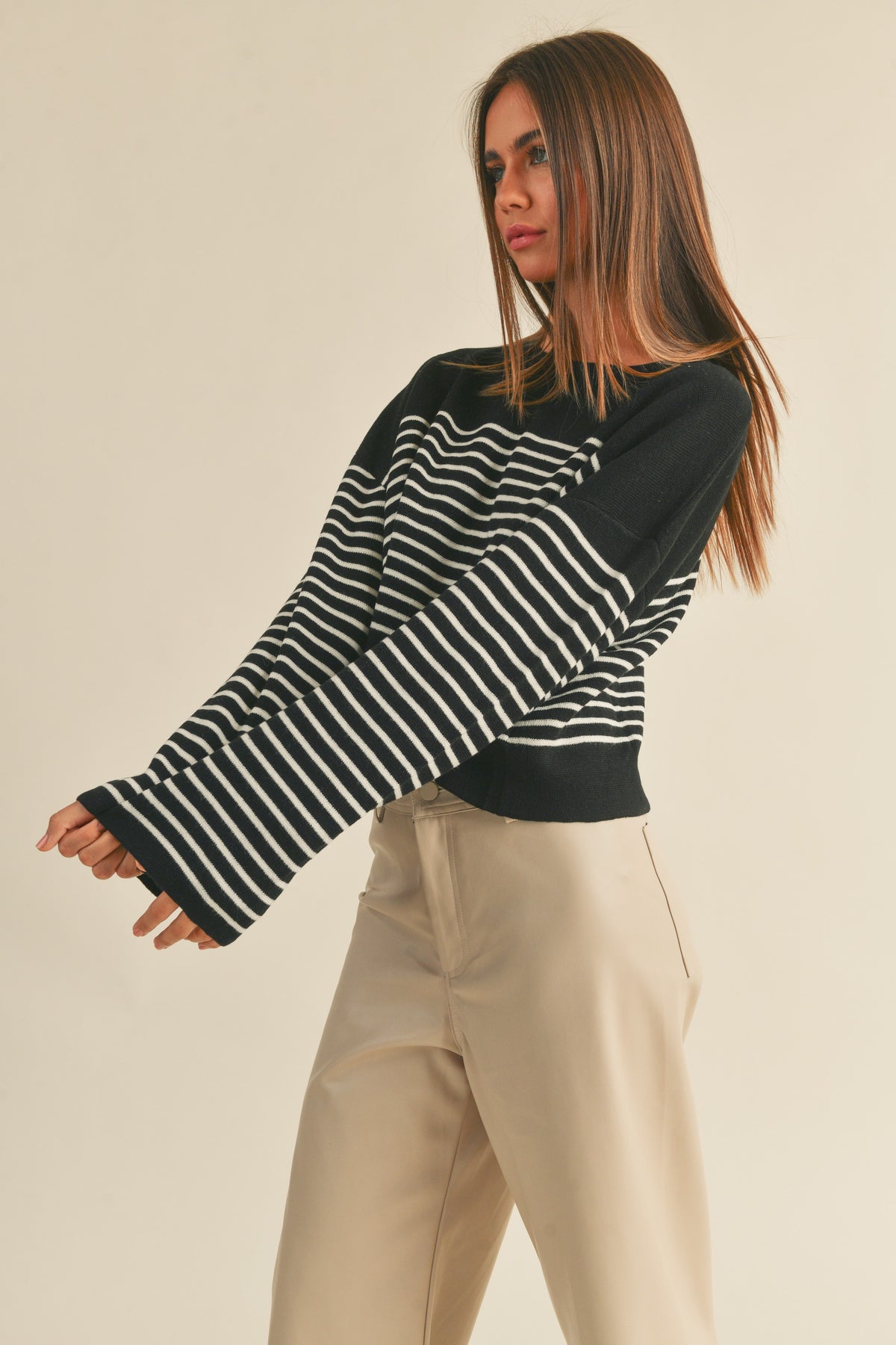 Miou Muse | Black and White Striped Sweater | Sweetest Stitch