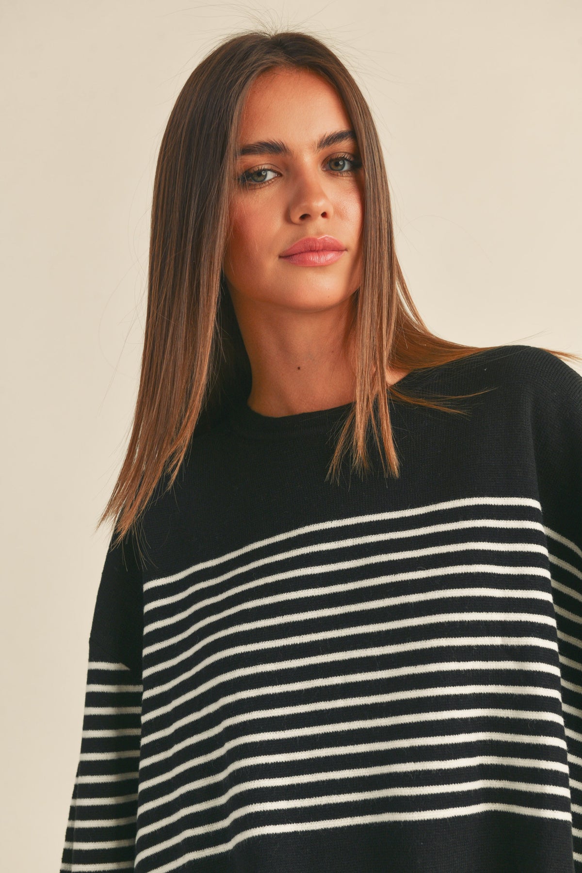 Miou Muse | Black and White Striped Sweater | Sweetest Stitch