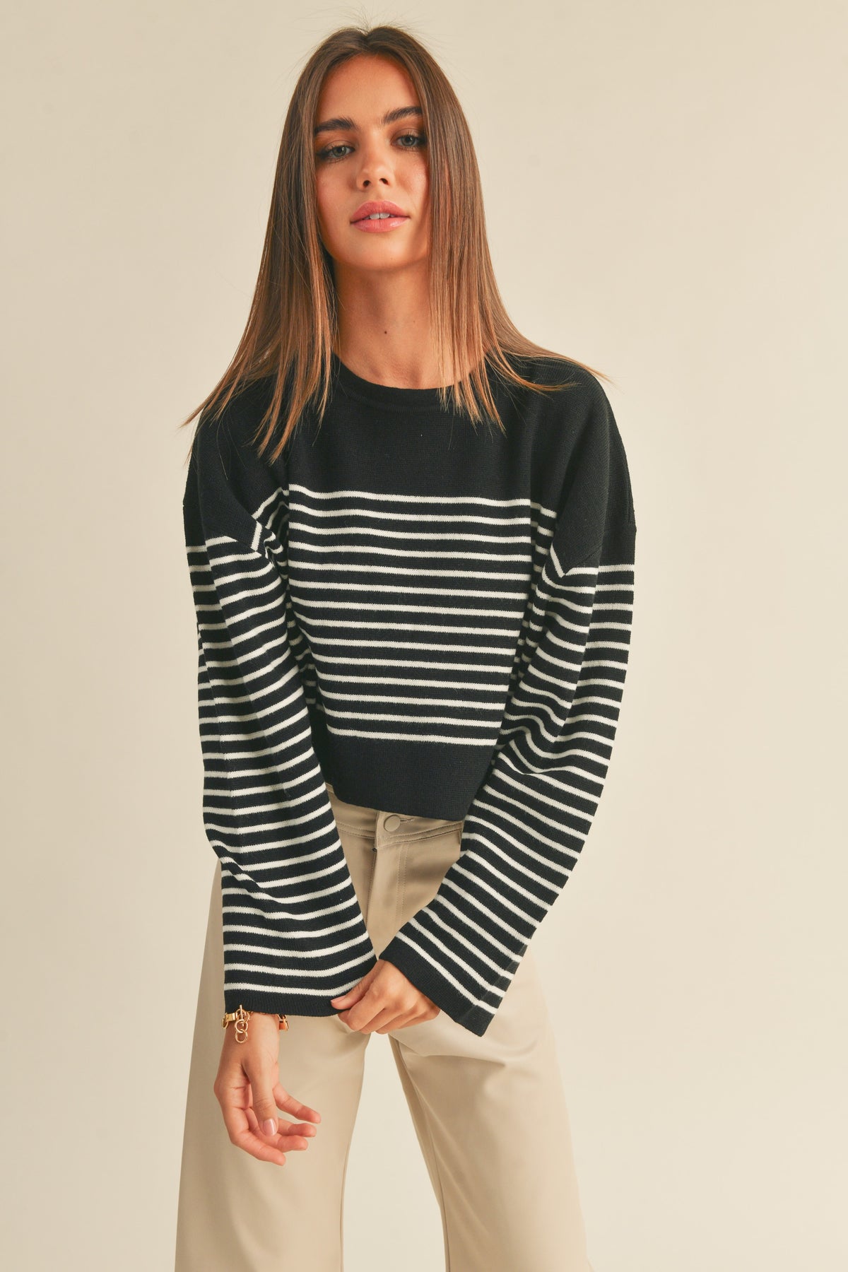 Miou Muse | Black and White Striped Sweater | Sweetest Stitch