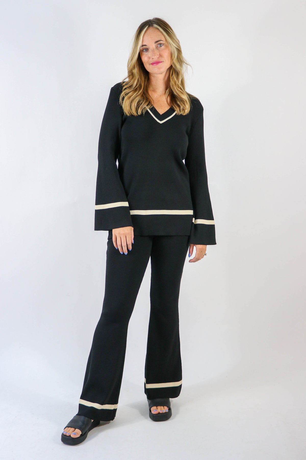 Miou Muse | Black V-Neck Sweater | Sweetest Stitch Online Boutique