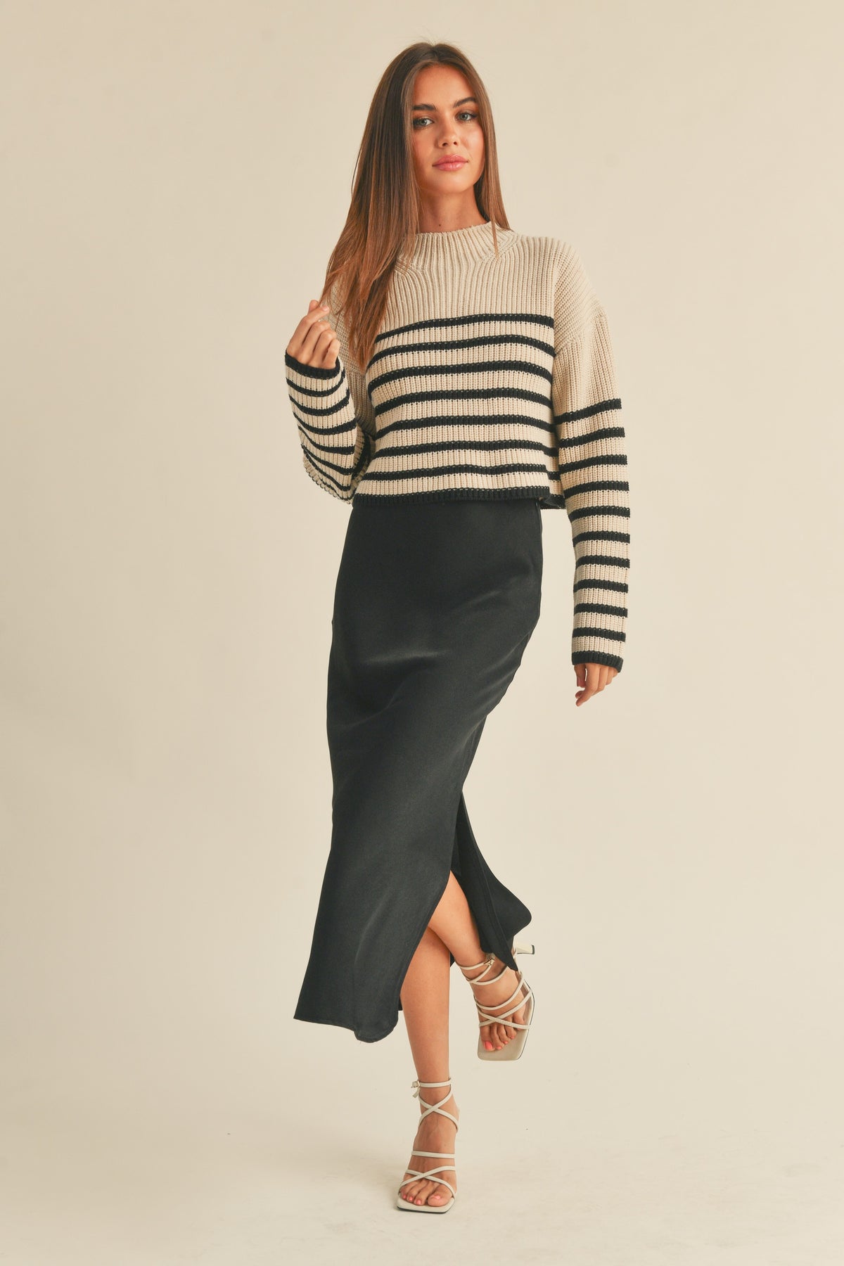 Miou Muse | Mocha Striped Cropped Sweater | Sweetest Stitch