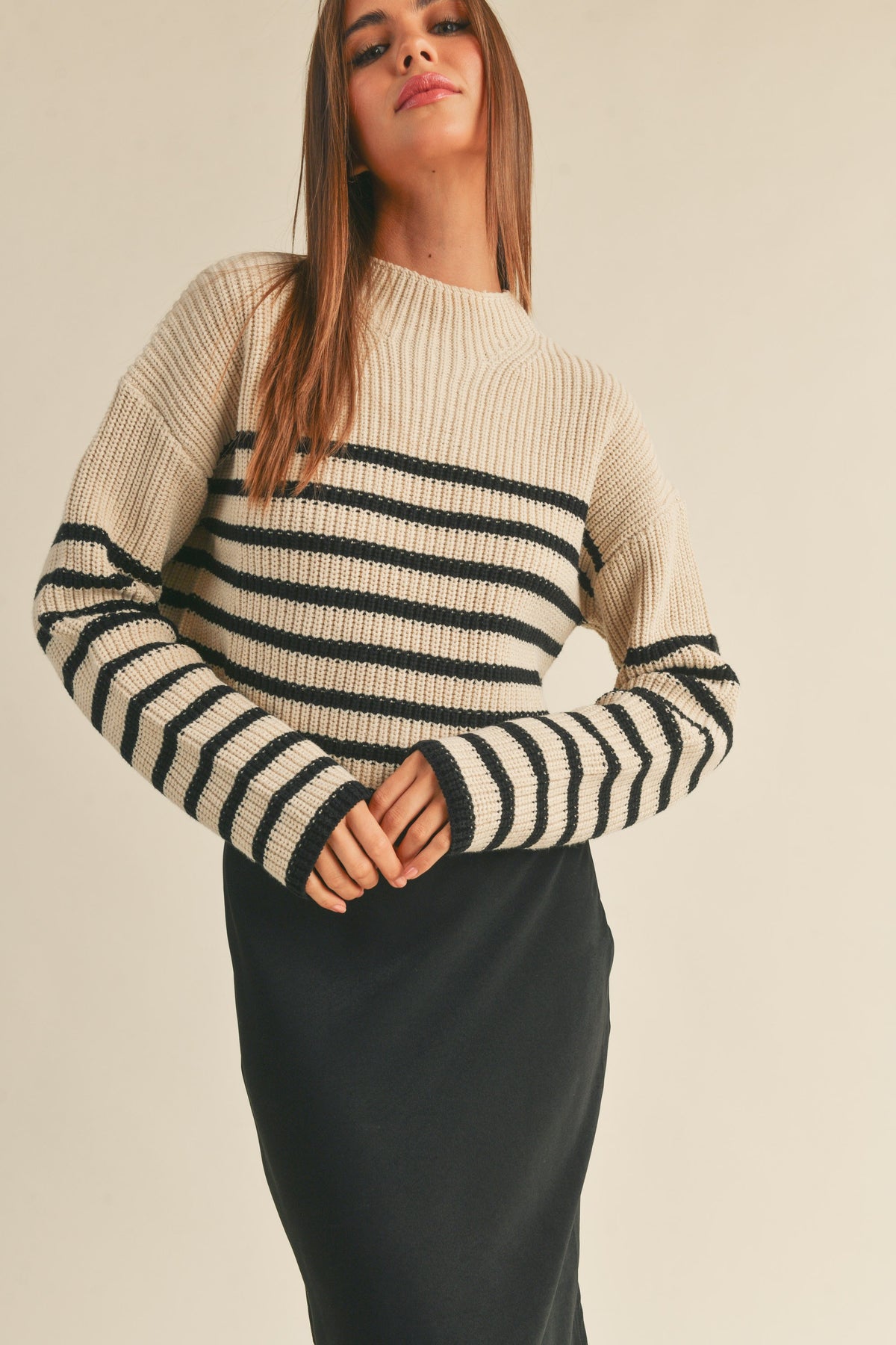 Miou Muse | Mocha Striped Cropped Sweater | Sweetest Stitch