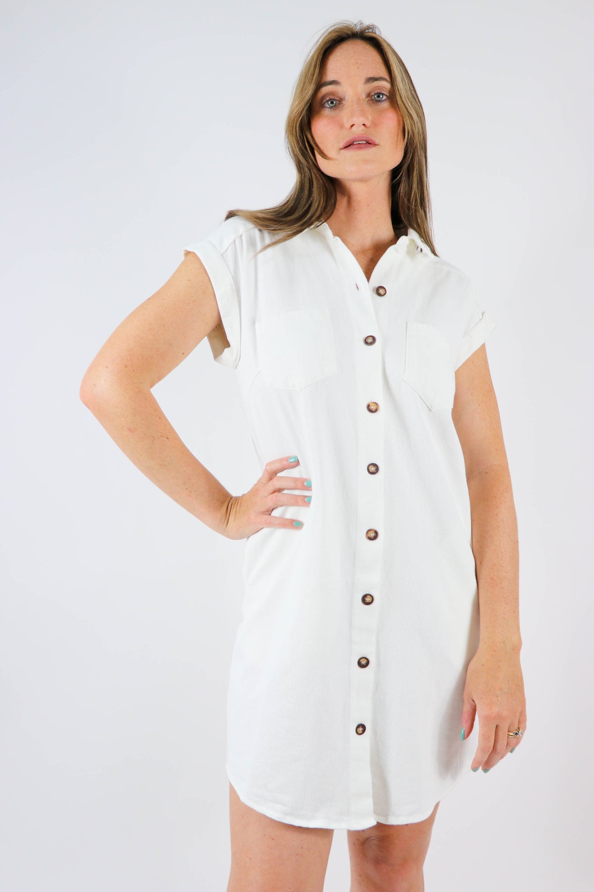 She + Sky Summer White Twill Shirt Dress | Sweetest Stitch Boutique