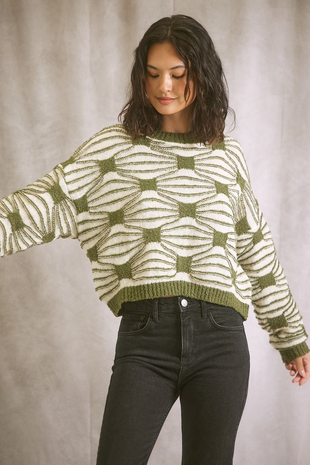 Illa Illa | Olive Patterned Cropped Sweater | Sweetest Stitch Online