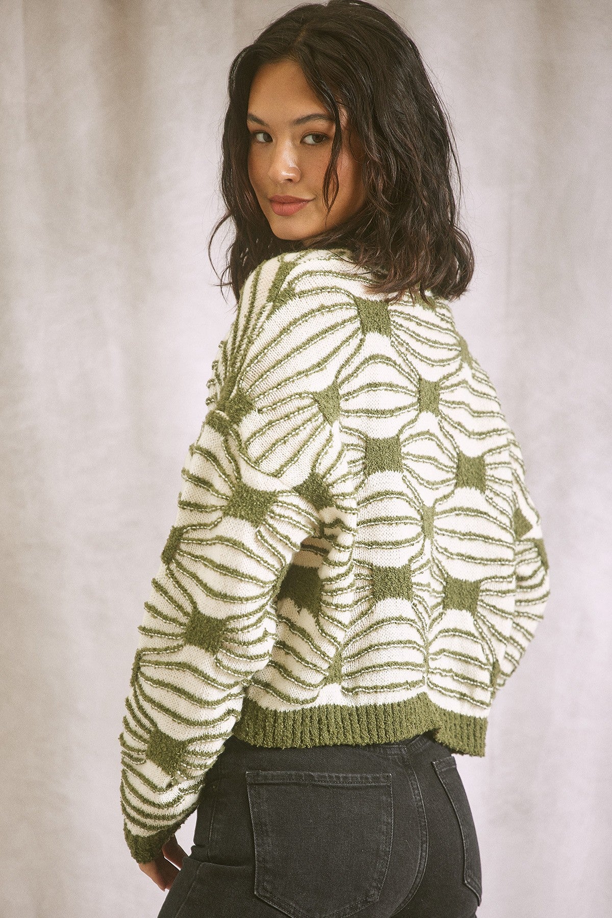 Illa Illa | Olive Patterned Cropped Sweater | Sweetest Stitch Online