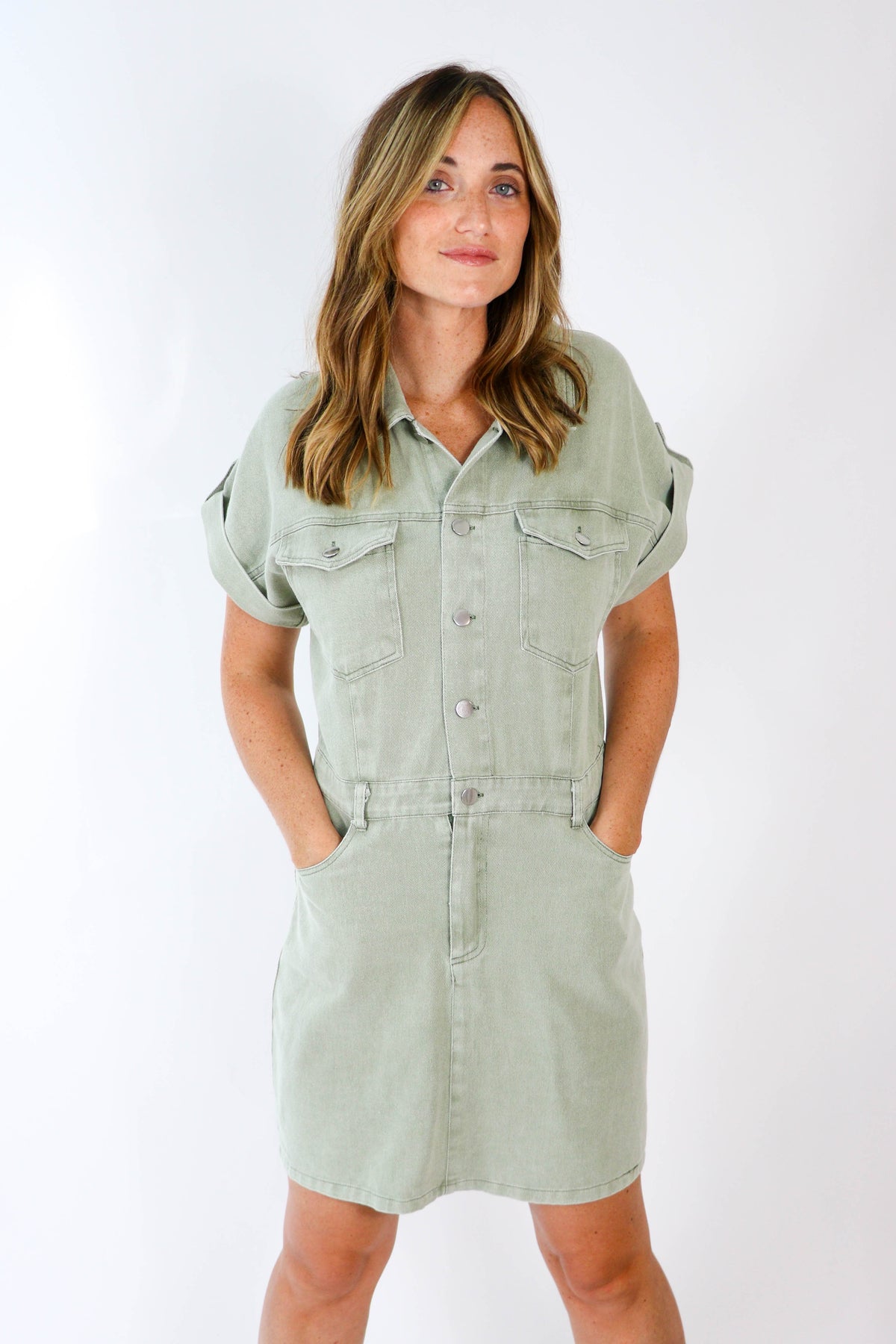 She + Sky | Olive Twill Shirt Dress | Sweetest Stitch Online Boutique