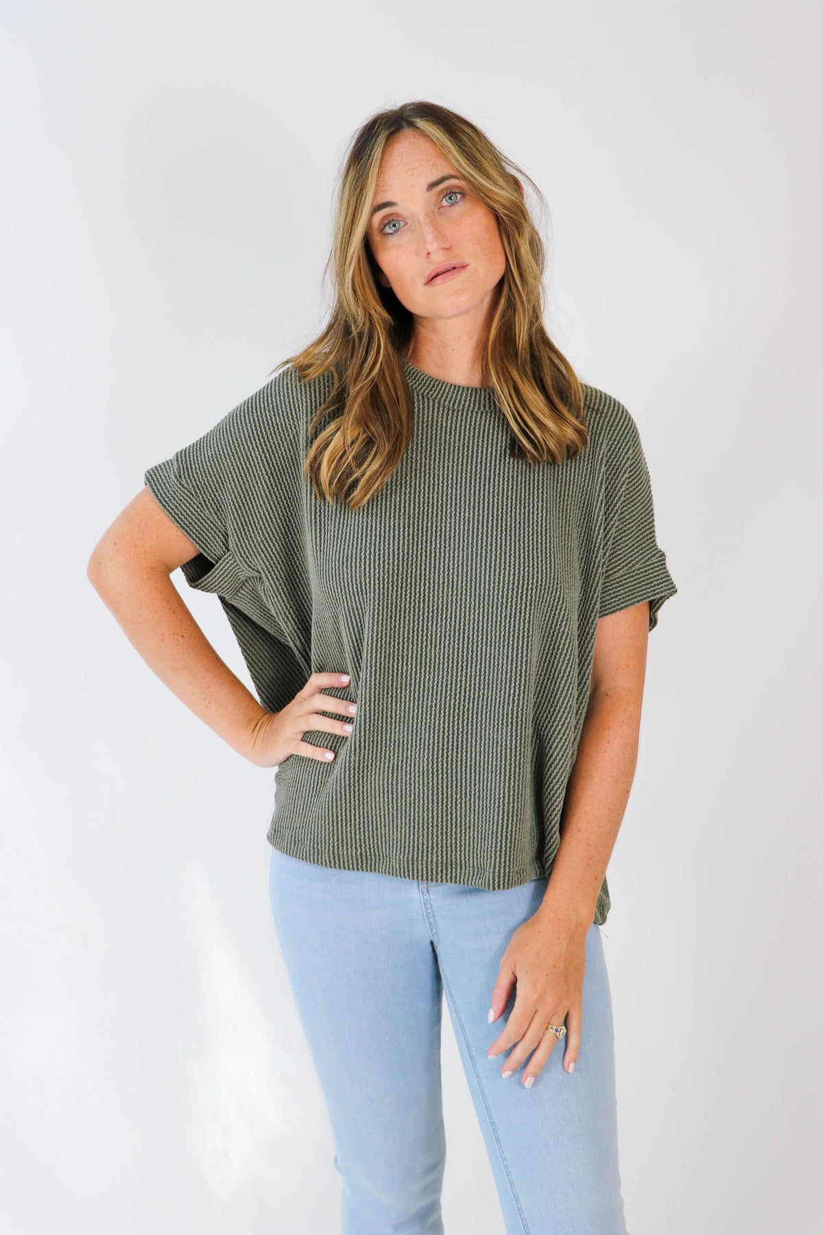 Entro | Ribbed Knit Short Sleeve Top | Sweetest Stitch Boutique