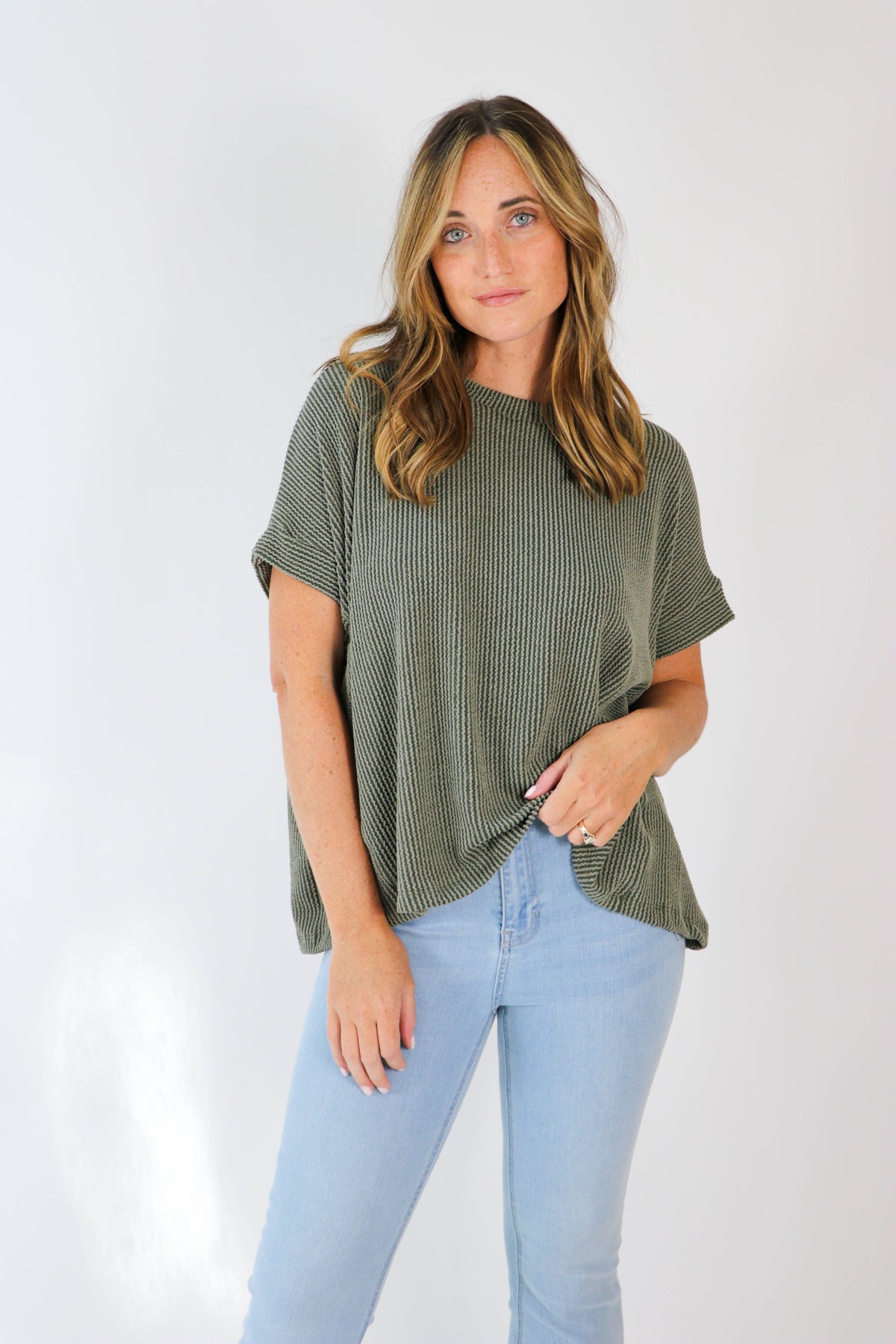 Entro | Ribbed Knit Short Sleeve Top | Sweetest Stitch Boutique