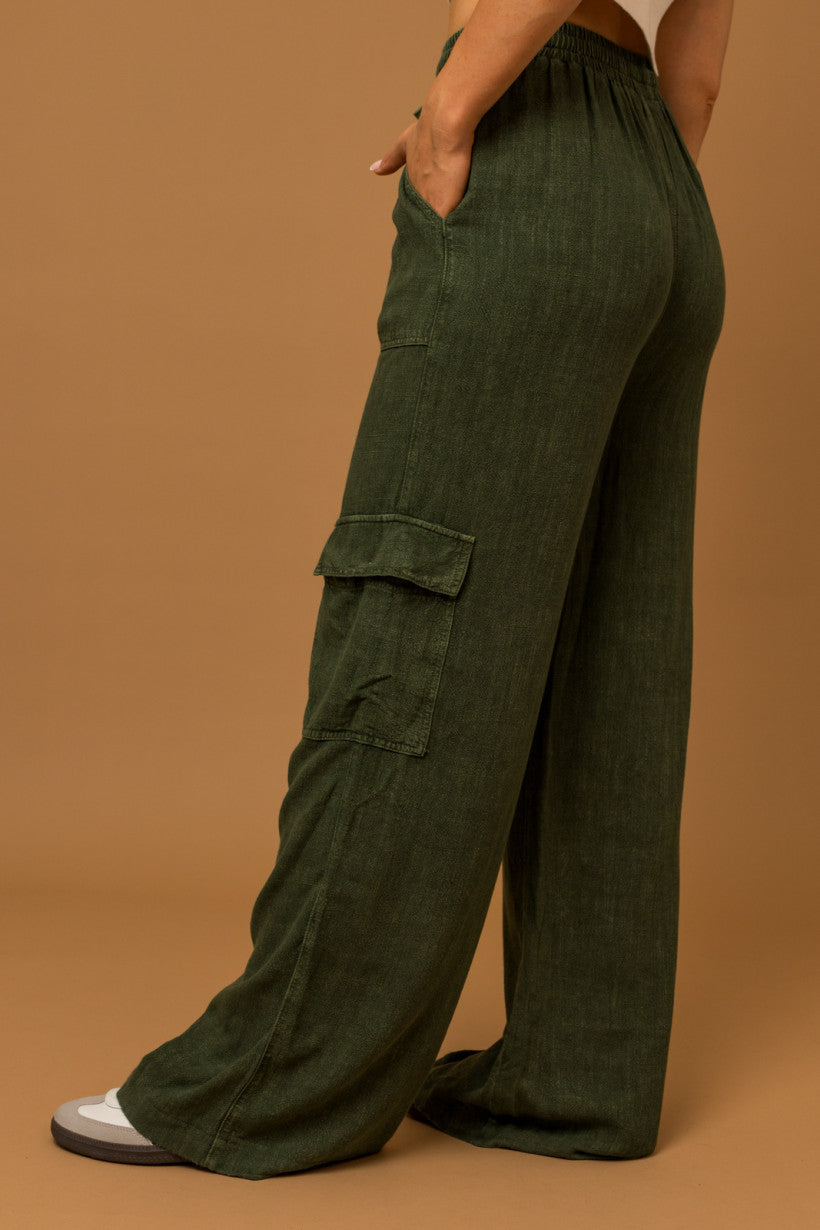 Gilli | Women&#39;s Washed Olive Cargo Pants | Sweetest Stitch Online