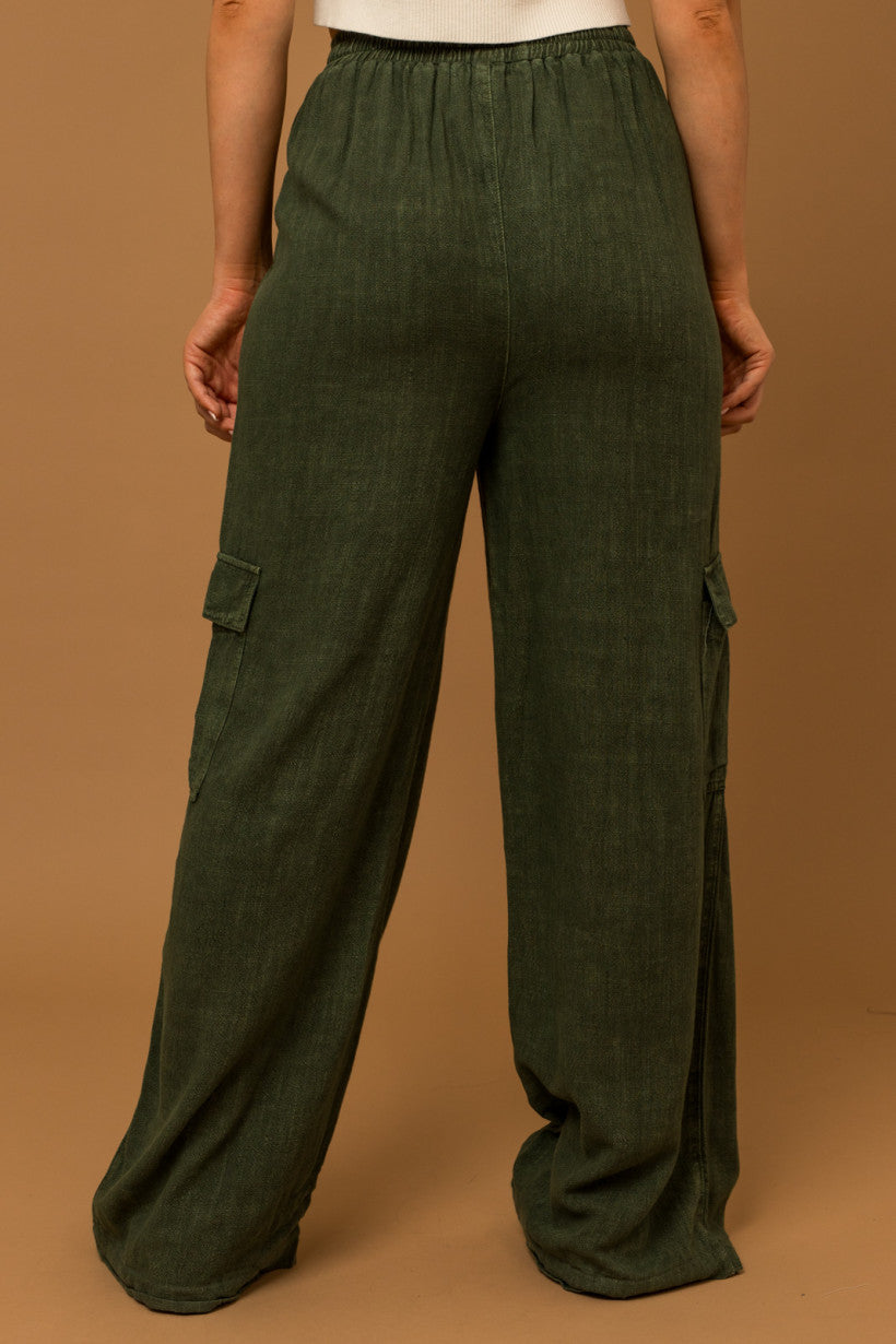 Gilli | Women&#39;s Washed Olive Cargo Pants | Sweetest Stitch Online