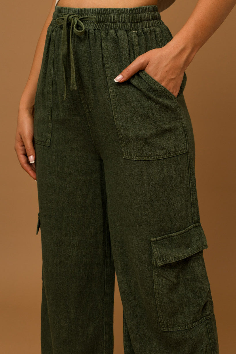 Gilli | Women&#39;s Washed Olive Cargo Pants | Sweetest Stitch Online