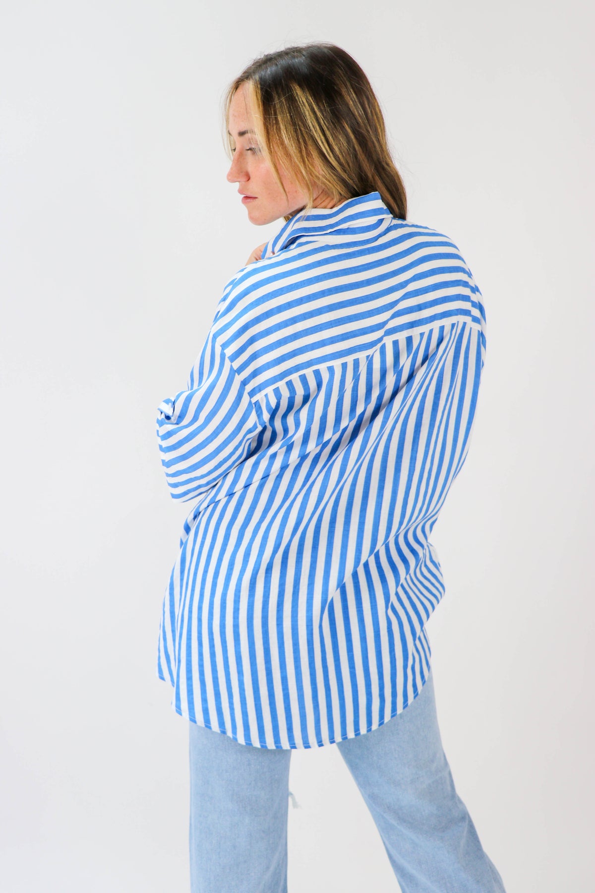By Together | Blue Striped Oversized Button Down | Sweetest Stitch