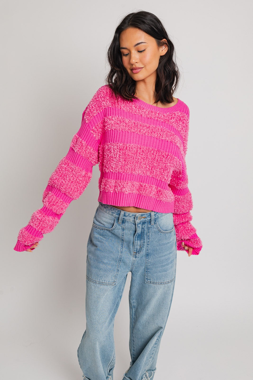 Le Lis | Pink Textured Stripe Sweater | Sweetest Stitch Online Store