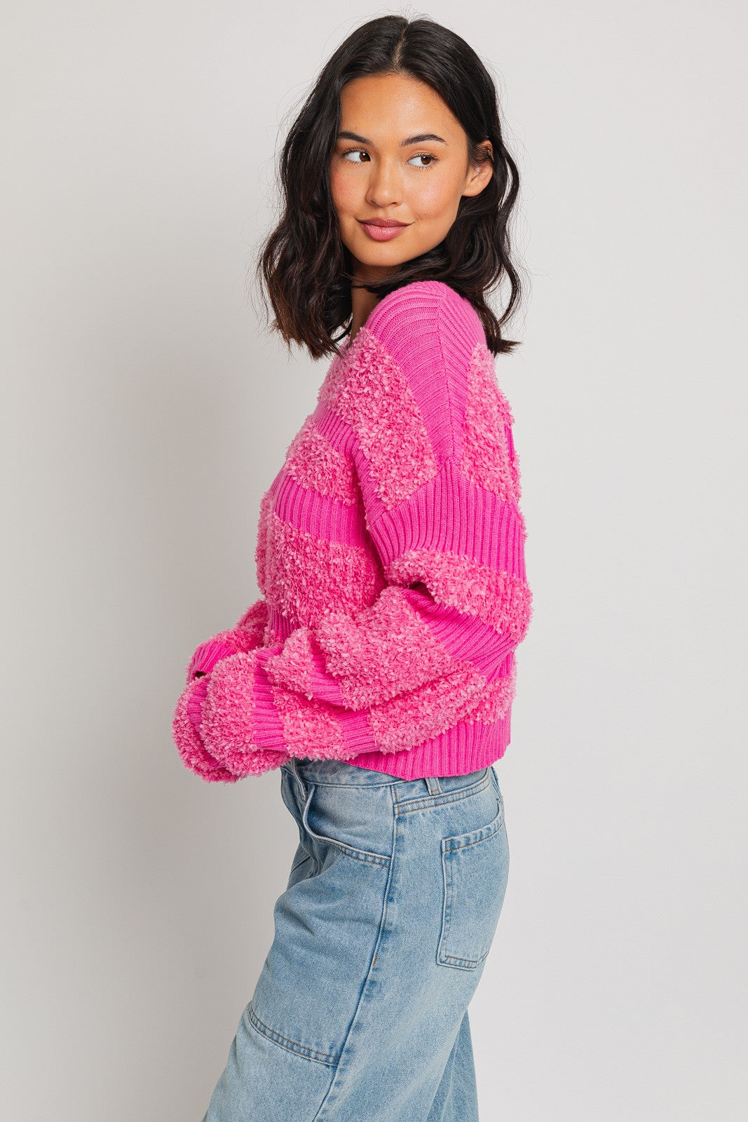 Le Lis | Pink Textured Stripe Sweater | Sweetest Stitch Online Store