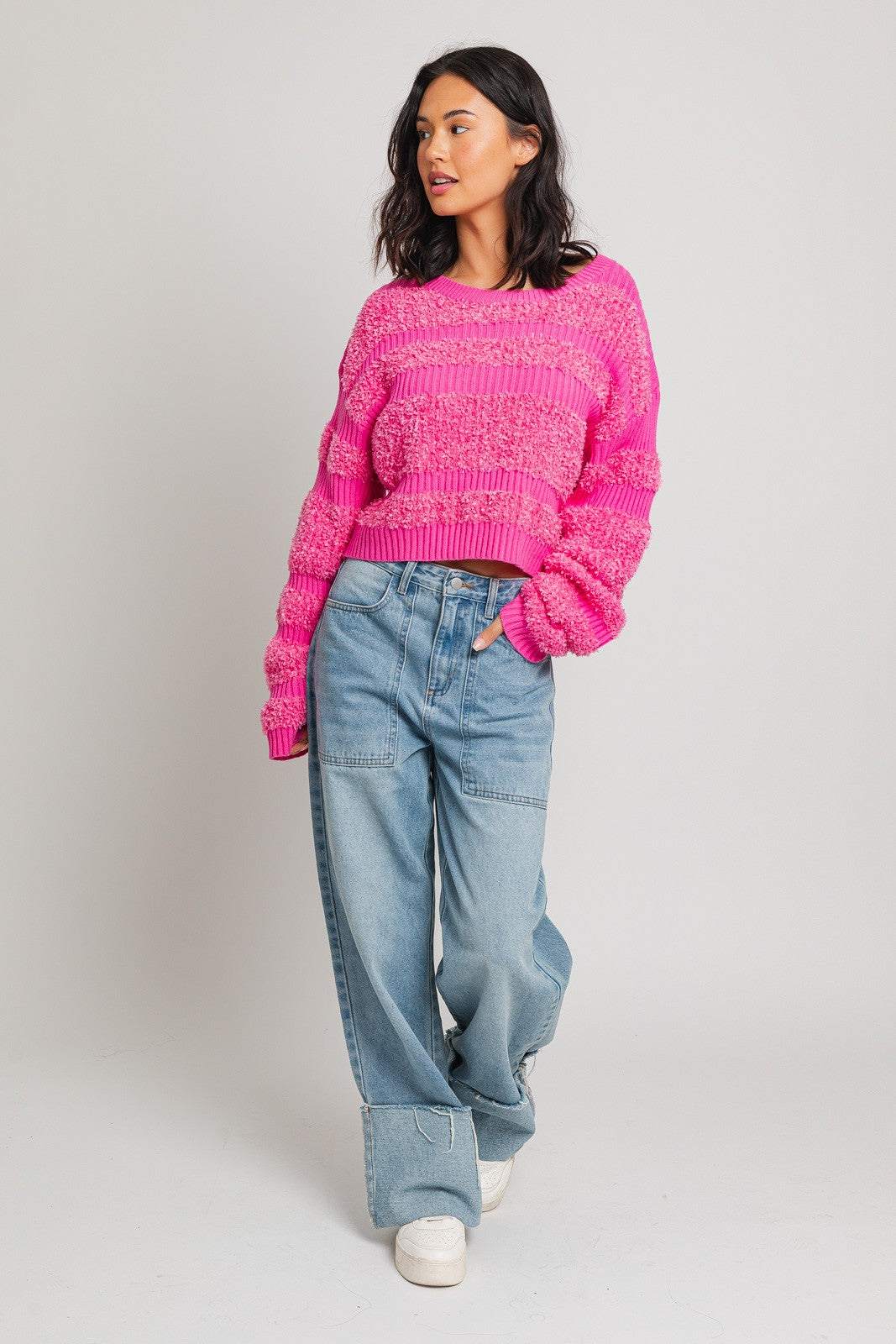Le Lis | Pink Textured Stripe Sweater | Sweetest Stitch Online Store