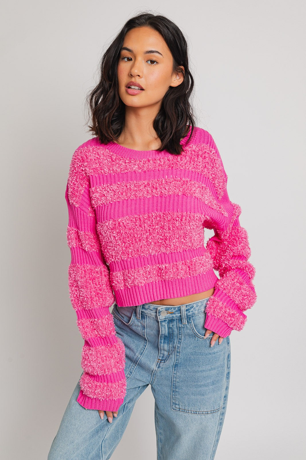 Le Lis | Pink Textured Stripe Sweater | Sweetest Stitch Online Store