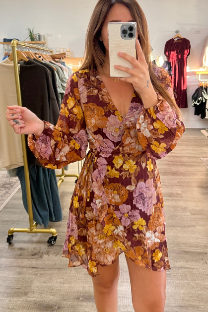 En Creme | Floral Long Sleeve Fall Wrap Dress | Sweetest Stitch
