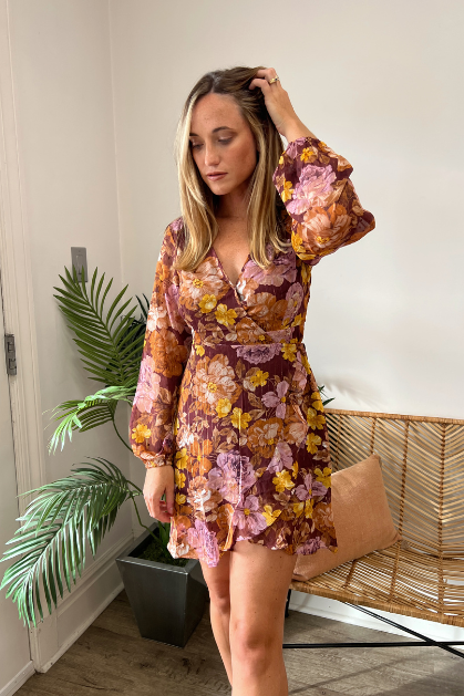 En Creme | Floral Long Sleeve Fall Wrap Dress | Sweetest Stitch
