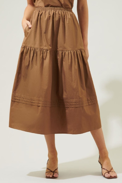 Sugar Lips | Brown Poplin Midi Skirt | Sweetest Stitch Boutique