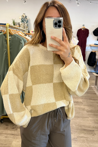Olivaceous | Checkered Oversized Sweater | Sweetest Stitch