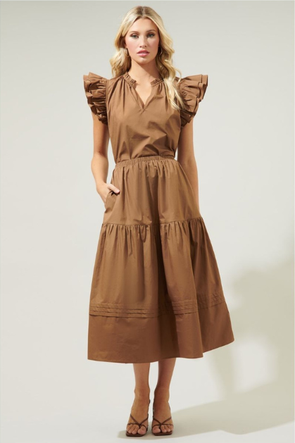 Sugar Lips | Brown Poplin Midi Skirt | Sweetest Stitch Boutique
