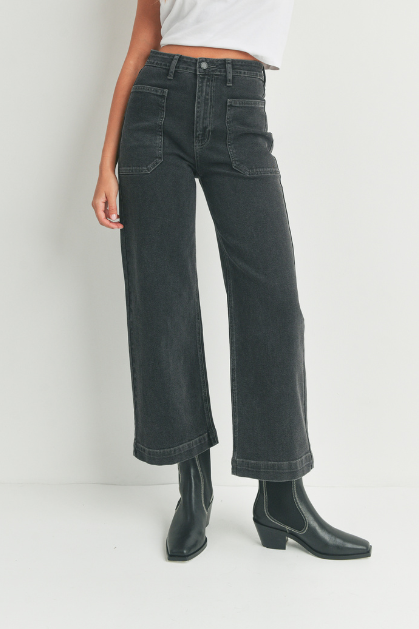 Just Black Denim | Black Wide Leg Utility Jeans | Sweetest Stitch