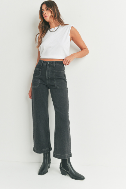 Just Black Denim | Black Wide Leg Utility Jeans | Sweetest Stitch