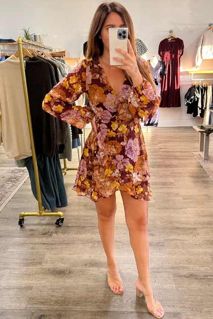 En Creme | Floral Long Sleeve Fall Wrap Dress | Sweetest Stitch