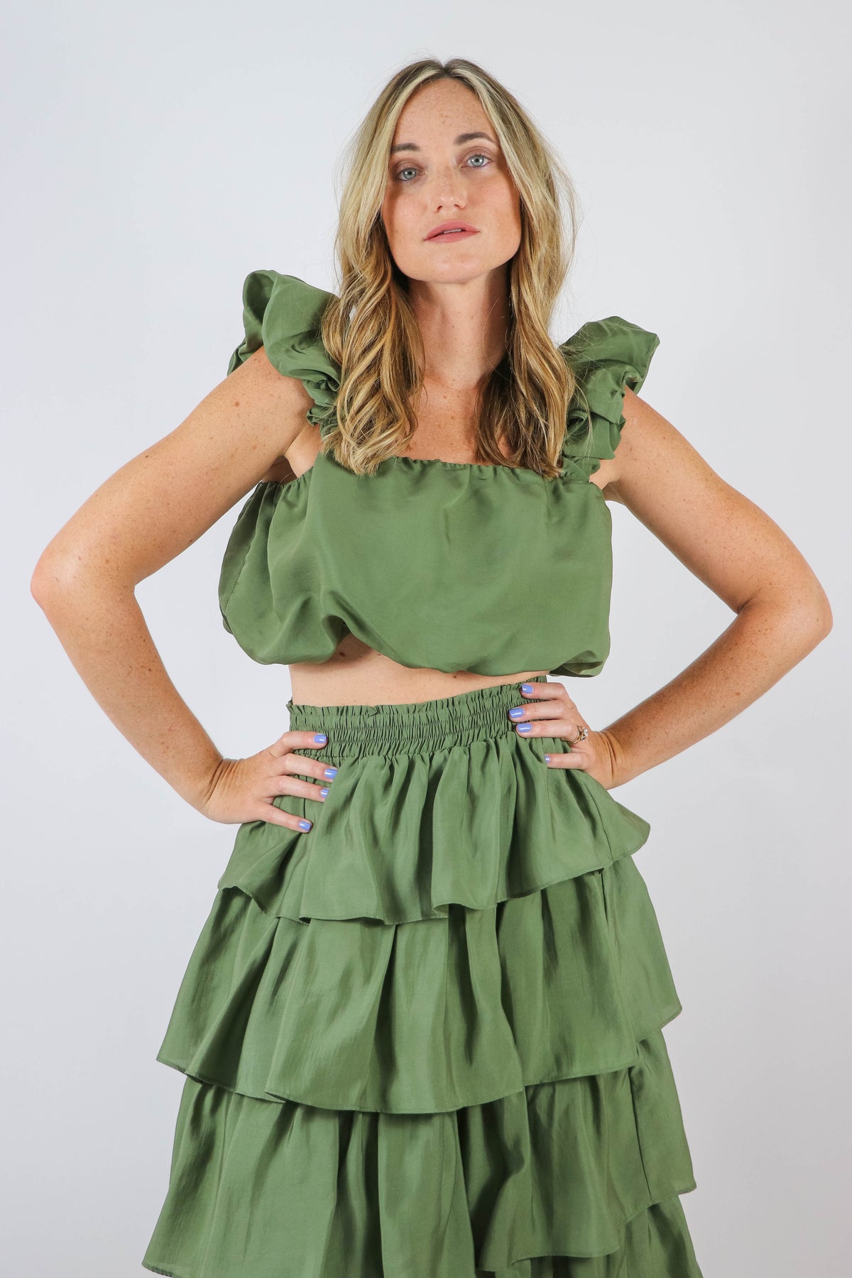 Endless Rose | Olive Ruffle Strap Crop Top | Sweetest Stitch Online