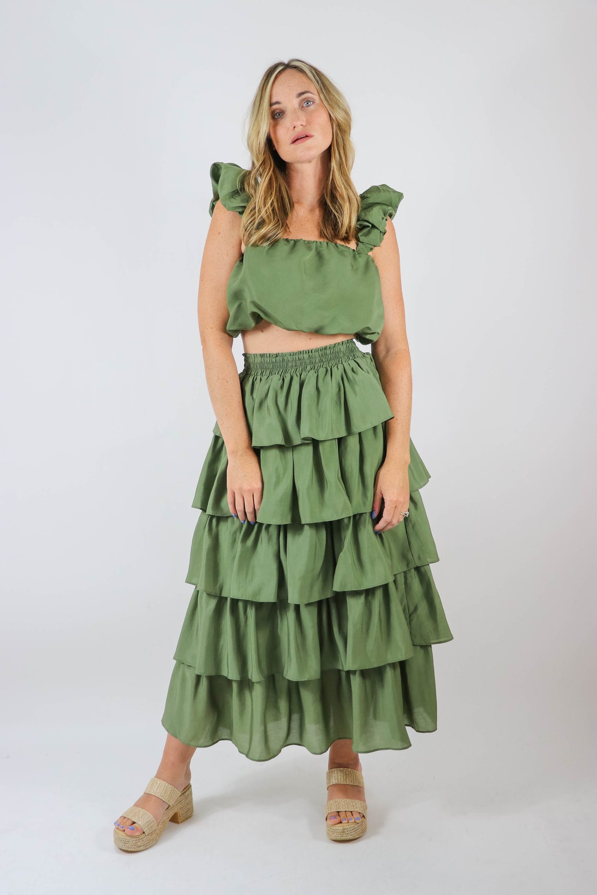 Endless Rose | Olive Ruffle Strap Crop Top | Sweetest Stitch Online