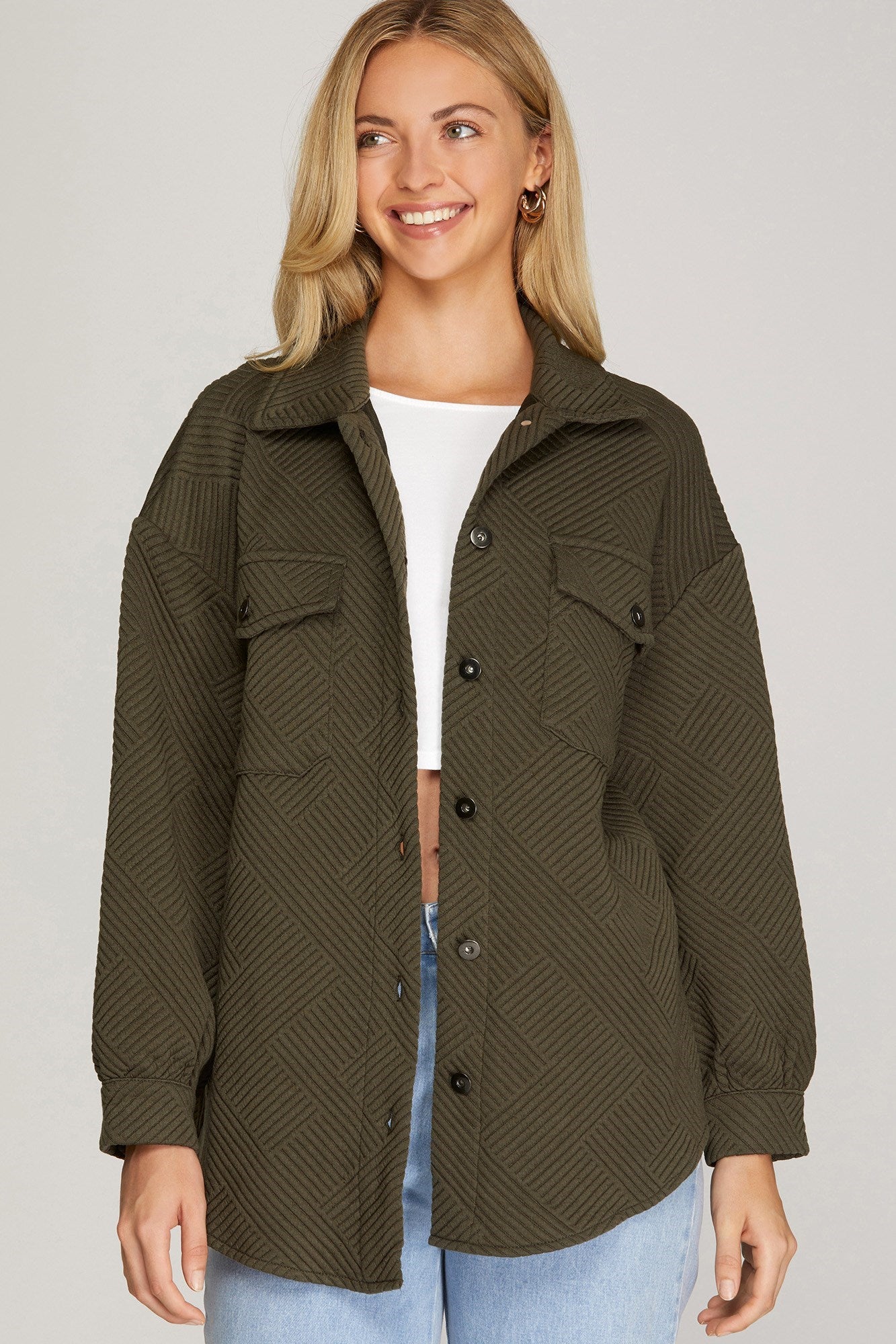She + Sky | Olive Green Quilted Jacket | Sweetest Stitch Online