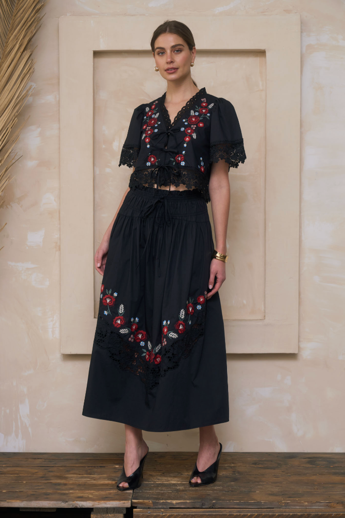Moon River | Lexi Embroidered Midi Skirt | Sweetest Stitch Boutique 