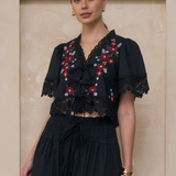 Lexi Tie Front Embroidered Top