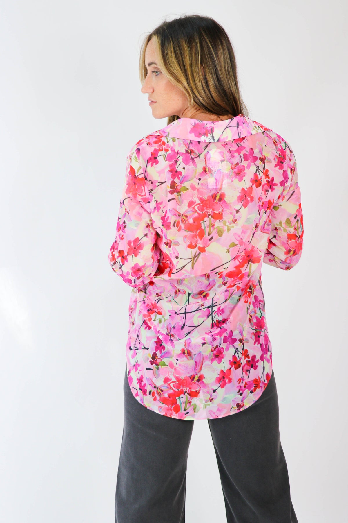 Sheer Bright Floral Button Down Top for Women | Sweetest Stitch