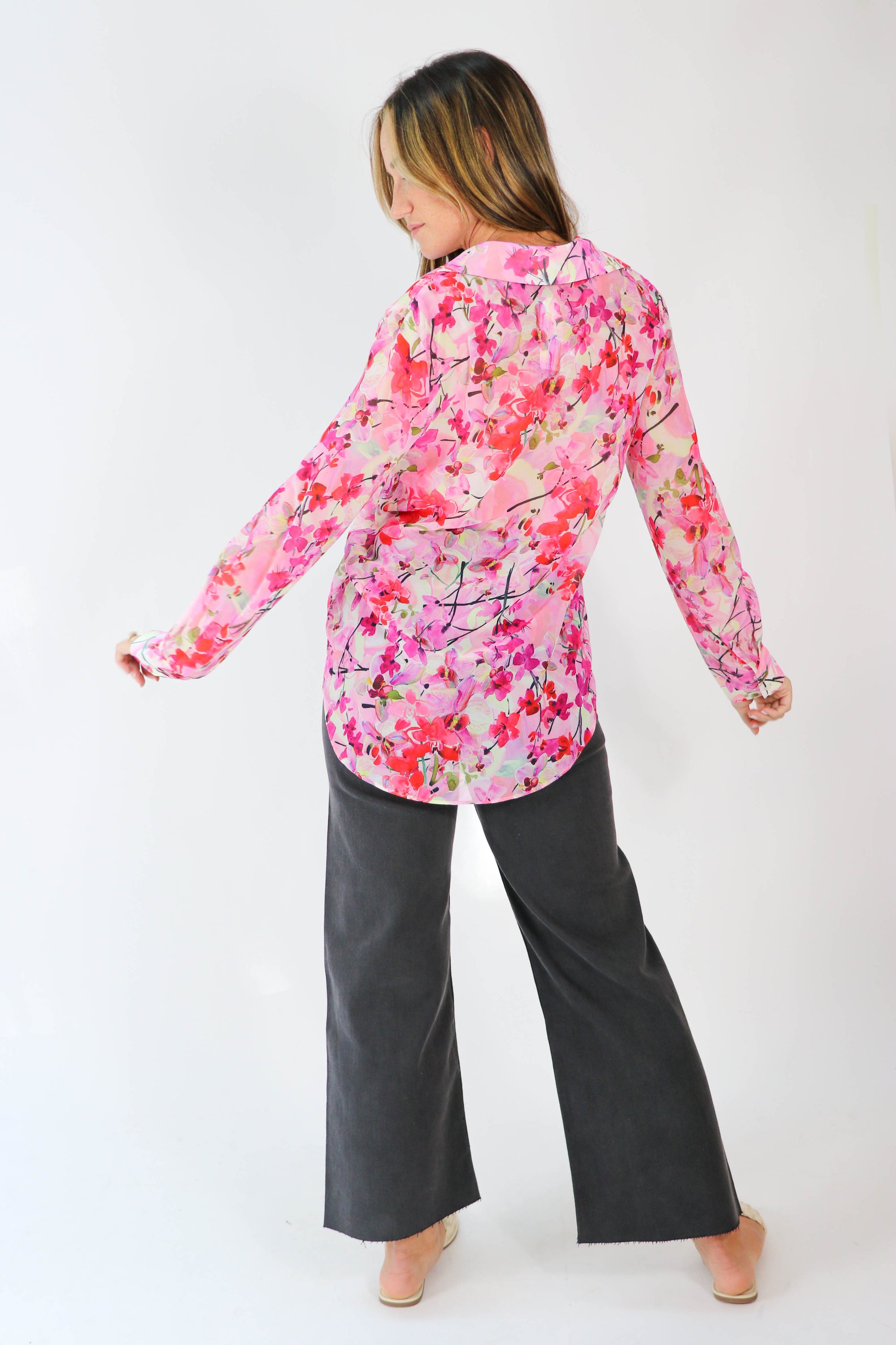 Sheer Bright Floral Button Down Top for Women | Sweetest Stitch