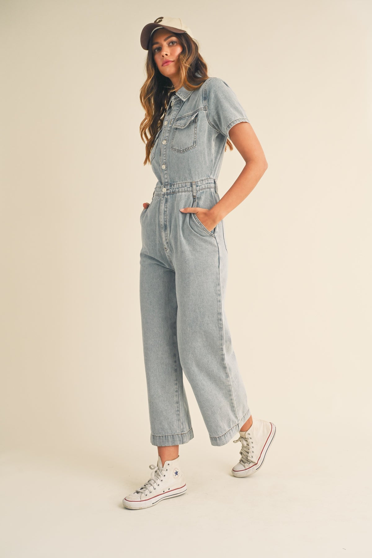 Mable | Short Sleeve Denim Jumpsuit | Sweetest Stitch Boutique