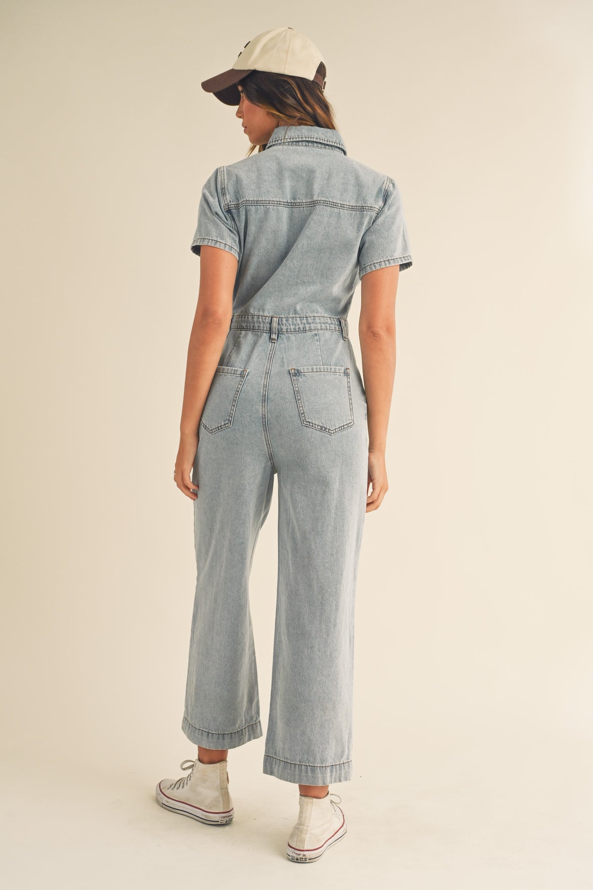 Mable | Short Sleeve Denim Jumpsuit | Sweetest Stitch Boutique