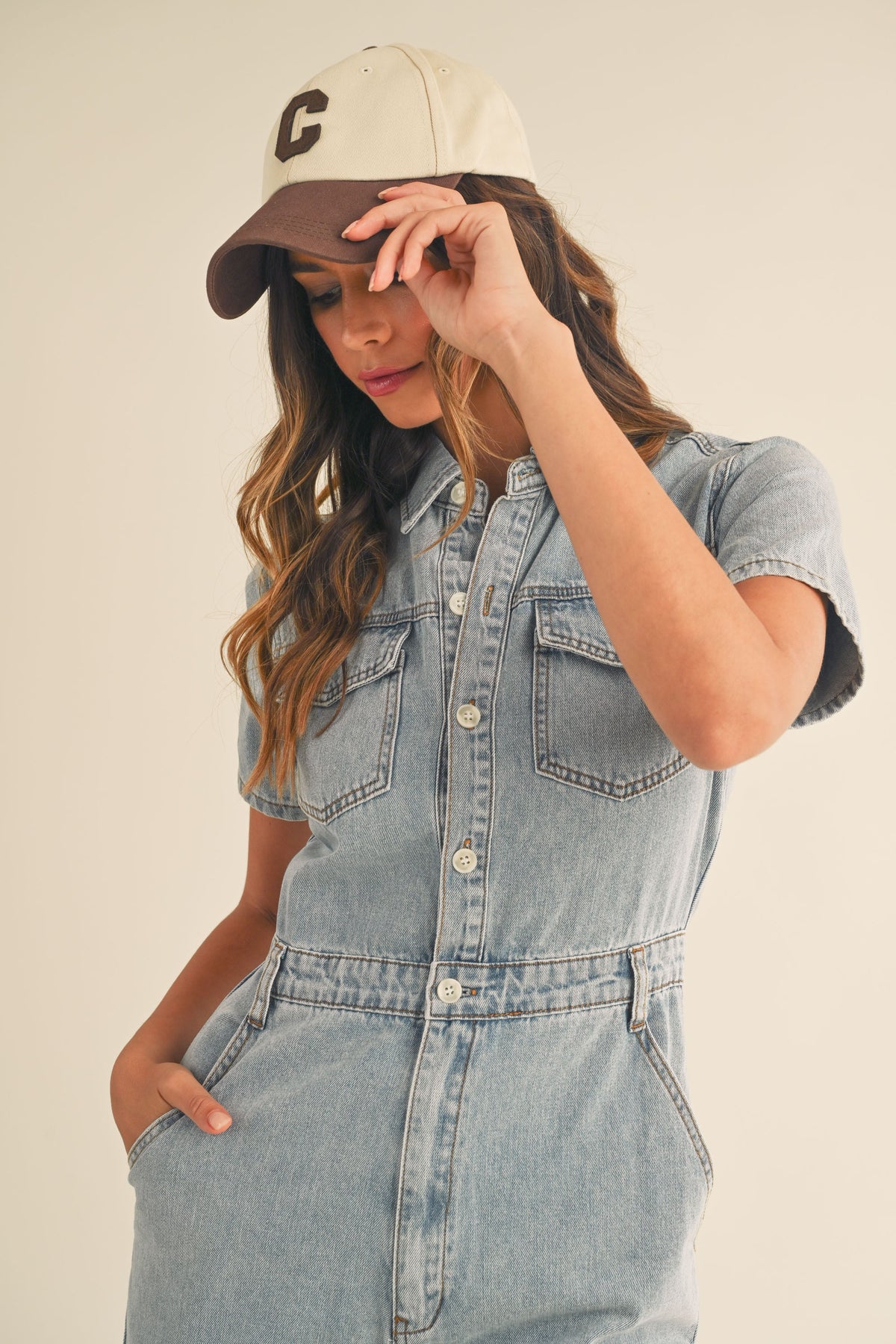 Mable | Short Sleeve Denim Jumpsuit | Sweetest Stitch Boutique