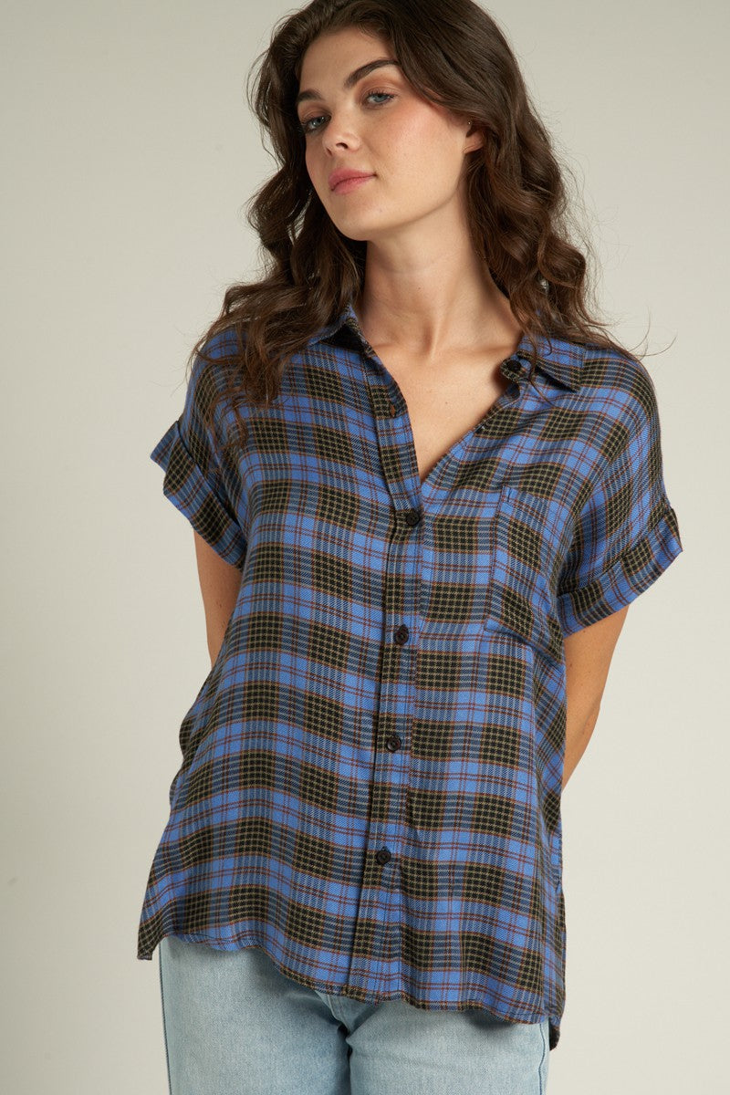En Creme | Blue Plaid Button Down Top for Women | Sweetest Stitch