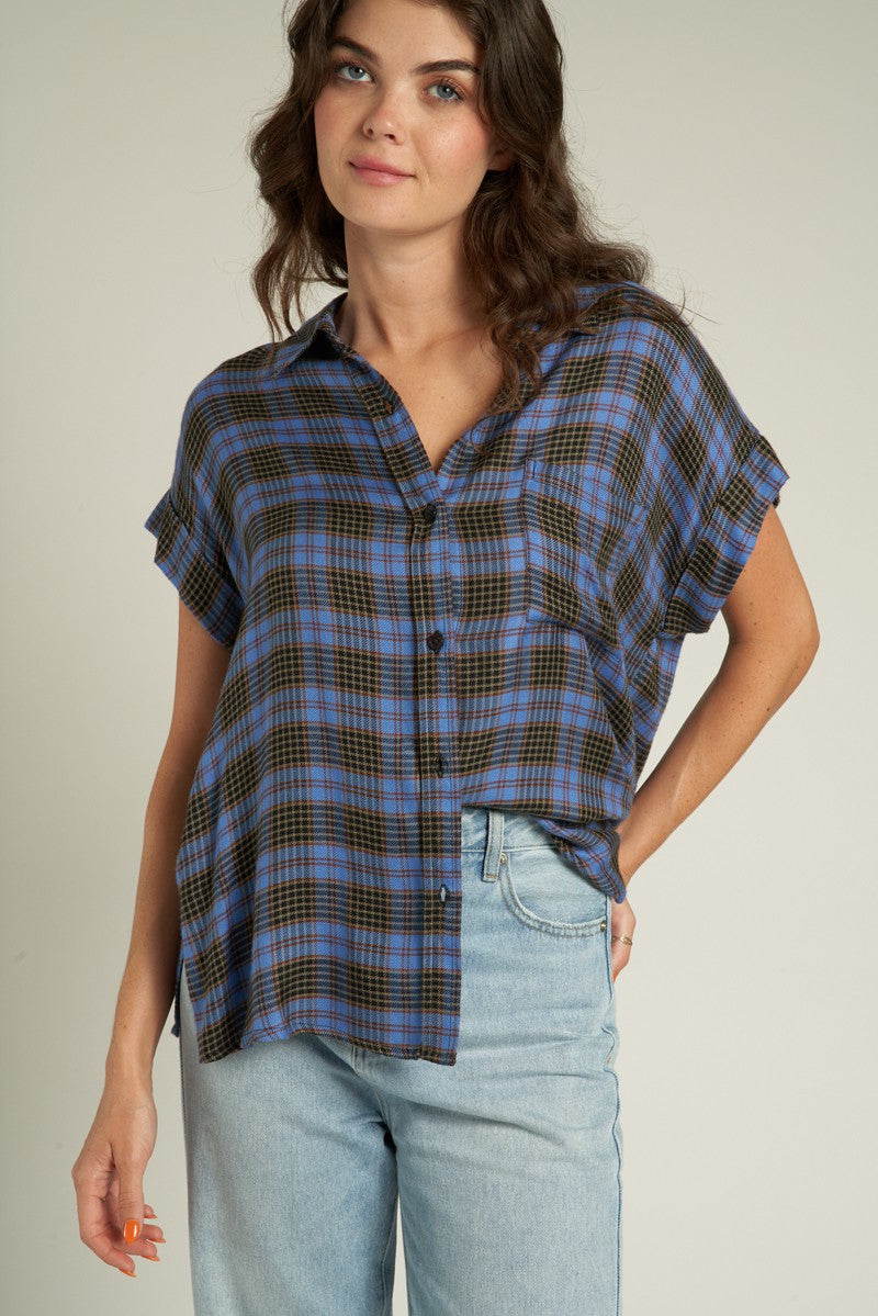 En Creme | Blue Plaid Button Down Top for Women | Sweetest Stitch