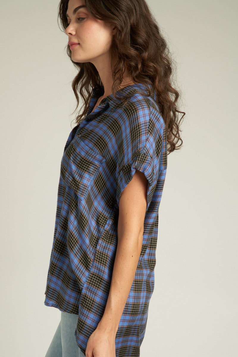 En Creme | Blue Plaid Button Down Top for Women | Sweetest Stitch