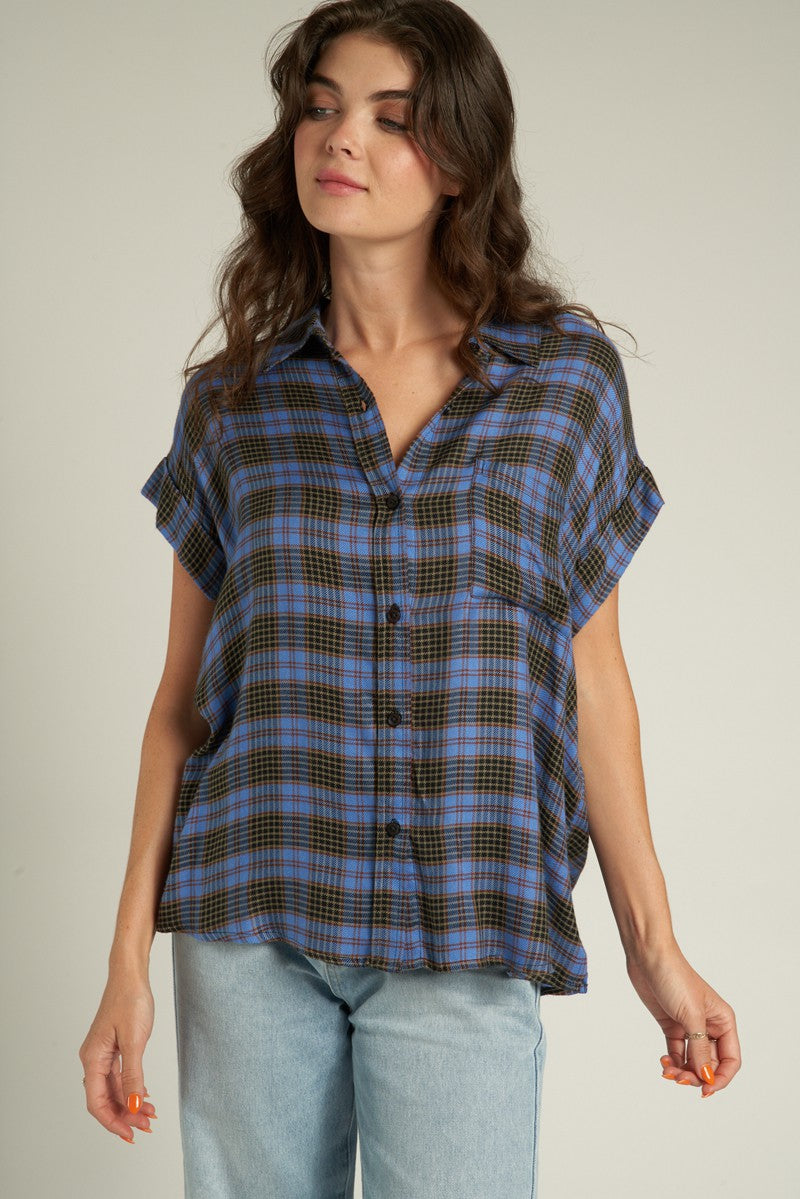 En Creme | Blue Plaid Button Down Top for Women | Sweetest Stitch